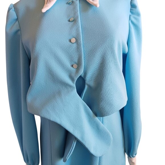 Vintage Mini Dress 8 1970's 1of1 Crop Jacket Blue Embroidered Collar Halter Neck - Picture 7 of 7